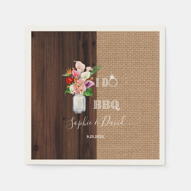 Guardanapo De Papel Rustic Hawaiian Floral Burlap Barn I DO Barbecue (Frente)