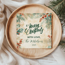 Guardanapo De Papel Rustic Holly e Pine Christmas