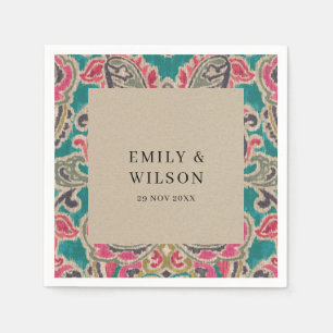 GUARDANAPO DE PAPEL RUSTIC KRAFT BOHO TRIBAL IKAT PINK TEAL WEDT N