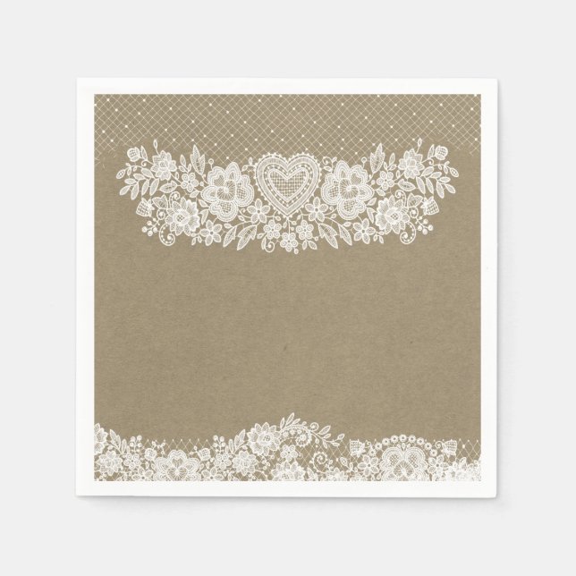 Guardanapo De Papel Rustic Kraft & Lace Fazenda Charme de Celeiro (Frente)