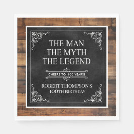Guardanapo De Papel Rustic Man Myth Legend 100th Birthday Black