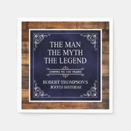 Guardanapo De Papel Rustic Man Myth Legend 100th Birthday Blue