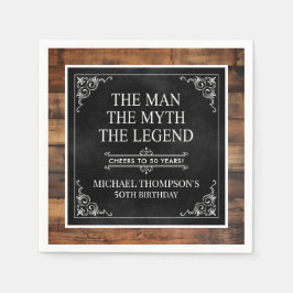 Guardanapo De Papel Rustic Man Myth Legend 50th Birthday Black