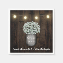 Guardanapo De Papel Rustic Mason Jar + Baby's Breath Wedding Napkins