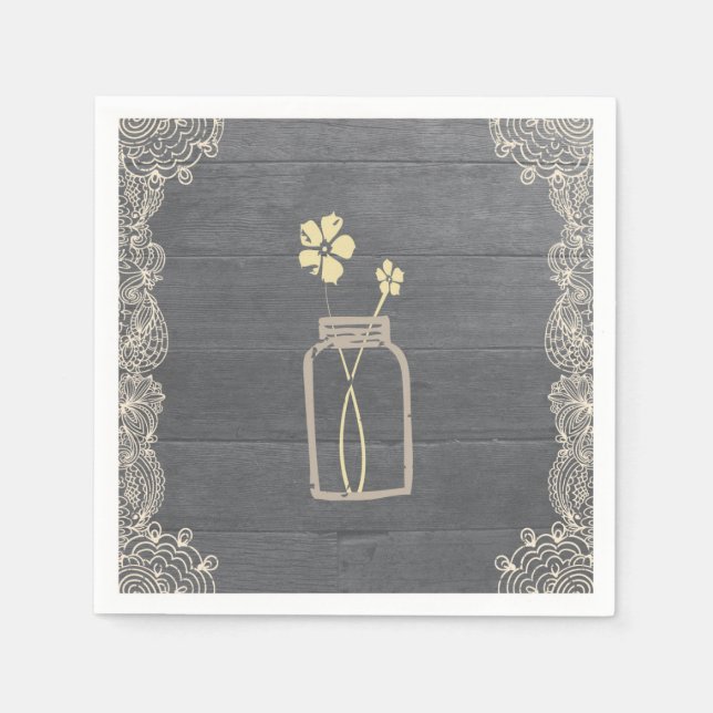 Guardanapo De Papel Rustic Mason Jar e Lace Paper Napkins (Frente)