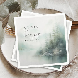 Guardanapo De Papel Rustic Mountain Lake Misty Pines Modern Wedding