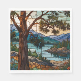 Guardanapo De Papel Rustic mountain range landscape stain glass 