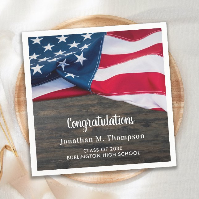 Guardanapo De Papel Rustic Patriotic Graduation American Flag Militar (Criador carregado)