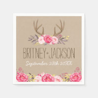 Rustic Peony e Deer Antler Wedding Napkins