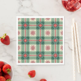 Guardanapo De Papel Rustic Plaid Snowflakes Green Holiday Pattern