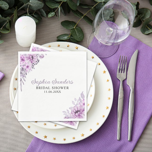 Guardanapo De Papel Rustic Purple Flower Bridal Shower Celebration (Criador carregado)