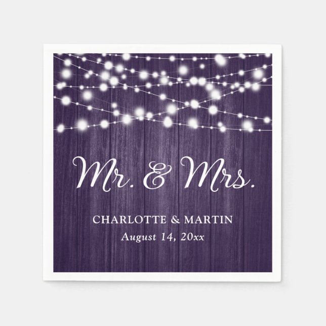 Guardanapo De Papel Rustic Purple Mr e Mrs Wedding Napkins (Frente)