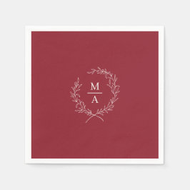 Guardanapo De Papel Rustic Red Simple Elegante Laurel Wreath Monograma