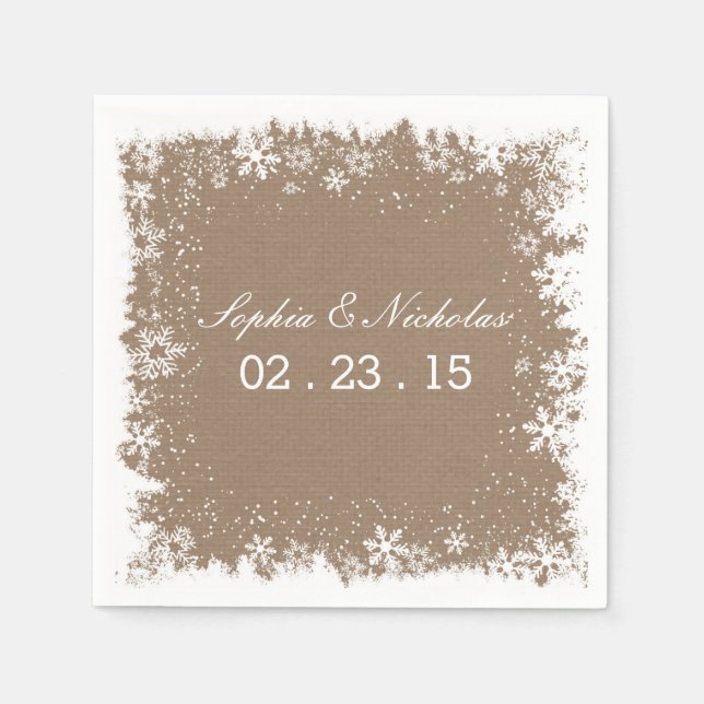 Guardanapo De Papel Rustic Snowflakes Casando Cocktail Napkins (Frente)