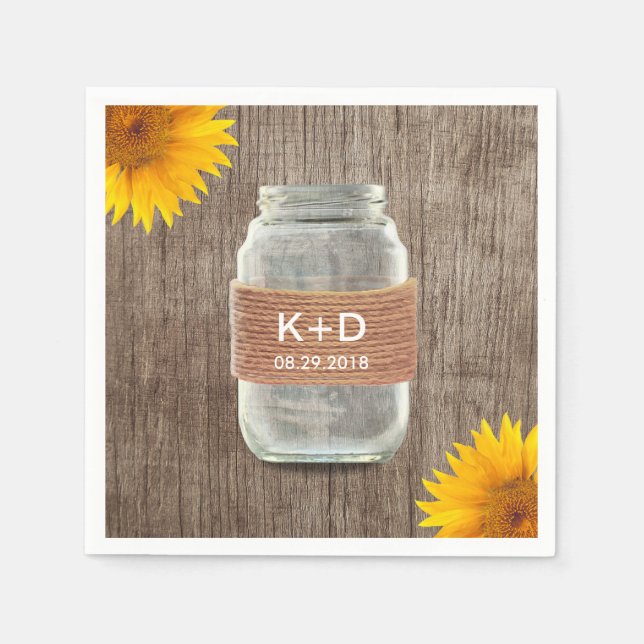 Guardanapo De Papel Rustic Sunflower Mason Jar Casamento vintage (Frente)