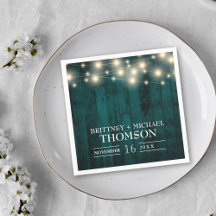 Rustic Teal Wood String Luzes Napkins