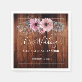 Guardanapo De Papel Rustic watercolor flowers on barn wood Wedding