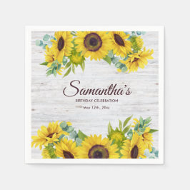Guardanapo De Papel Rustic Watercolor Sunflower Birthday Party