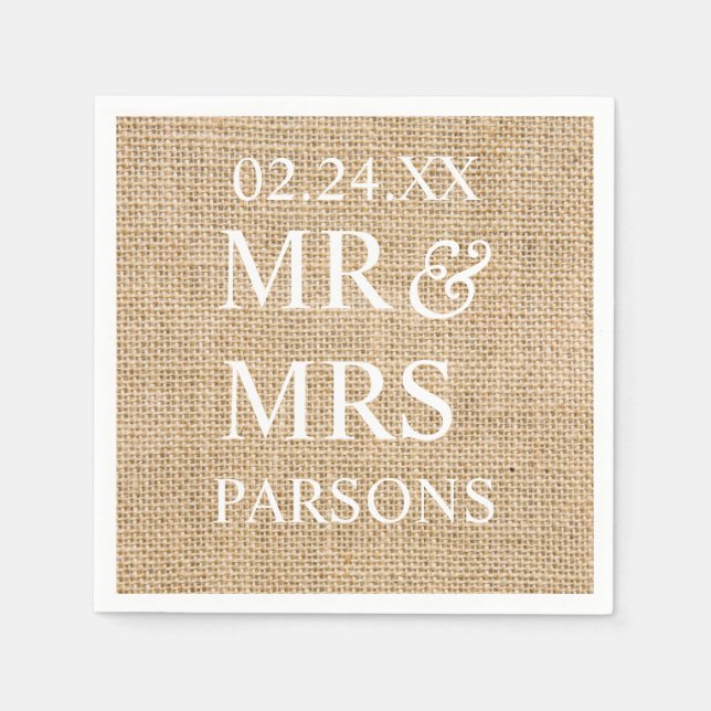 Guardanapo De Papel Rustic Wedding Burlap Trendy Wedding Nome Data (Frente)