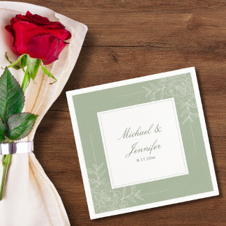 Guardanapo De Papel Rustic Wedding Sage Green and White Modern