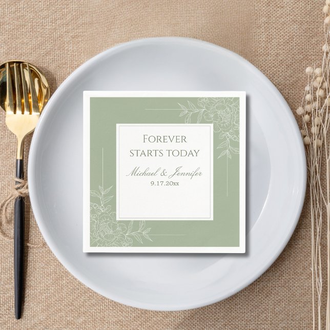 Guardanapo De Papel Rustic Wedding Sage Green and White Modern (Criador carregado)