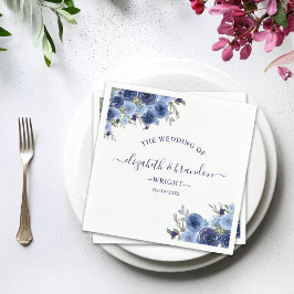 Guardanapo De Papel Rustic Wedding with Blue navy Watercolor Flowers