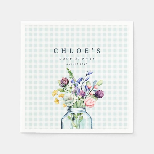 Guardanapo De Papel Rustic Wildflower Mason Jar Picnic Chá de fraldas (Frente)