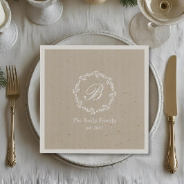 Guardanapo De Papel Rustic Winter Wreath Family Name Festa de Natal