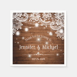 Guardanapo De Papel Rustic Wood Mason Jar String Luzes Lace Casamento