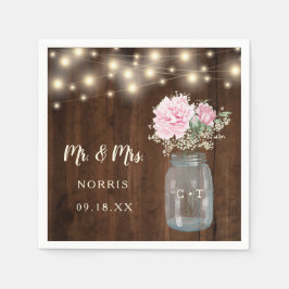 Guardanapo De Papel Rustic Wood Pink Peony Floral Mason Jar | Casament