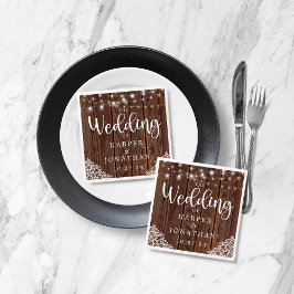 Guardanapo De Papel Rustic Wood String Luz Lace Farmhouse Casamento