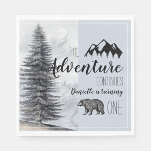 Guardanapo De Papel Rustic Woodland Bear Blue Boy Primeiro Aniversári