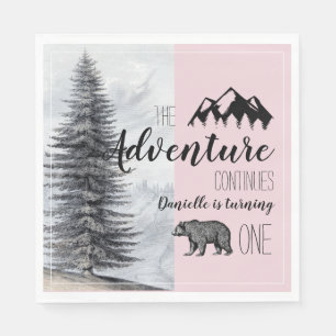 Guardanapo De Papel Rustic Woodland Bear Pink Girl Primeiro Aniversár