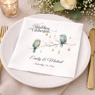 Guardanapo De Papel Rustic Woodland Love Birds Casamento Romântico