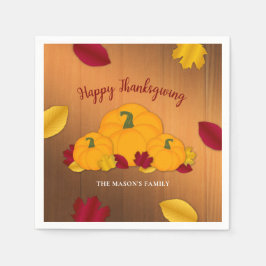 Guardanapo De Papel Rustic Woodsy Thankanding Pumpkins e Folhas de Que