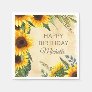 Guardanapo De Papel Rustic Yellow Sunflower Custom Birday