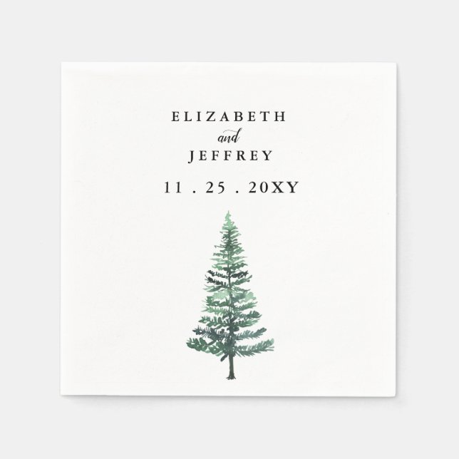 Guardanapo De Papel Rústica Aquarela Pinhal Casamento no inverno da Fl (Frente)