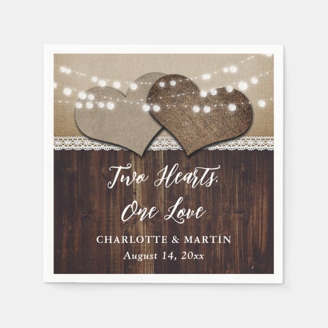 Guardanapo De Papel Rústica Country Wood Burlap e Lace Weds (Frente)