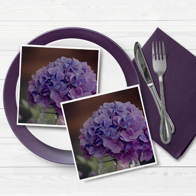 Guardanapo De Papel Rústica Hídrangea Roxa em Mason Jar Fotografia (Rustic Purple Hydrangea in Mason Jar Photograph Table Napkins)