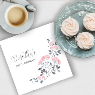 Guardanapo De Papel Rústica Rosa, Flor Selvagem 100ª Festa de aniversá