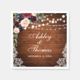 Guardanapo De Papel Rústico Casamento Burgundy Blue Floral Lace