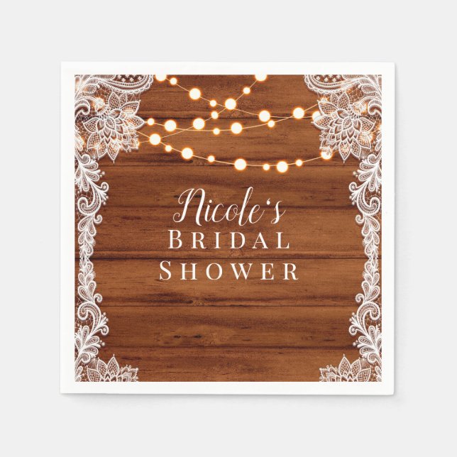 Guardanapo De Papel Rústico Colar de Madeira e Luzes de Corda (Frente)