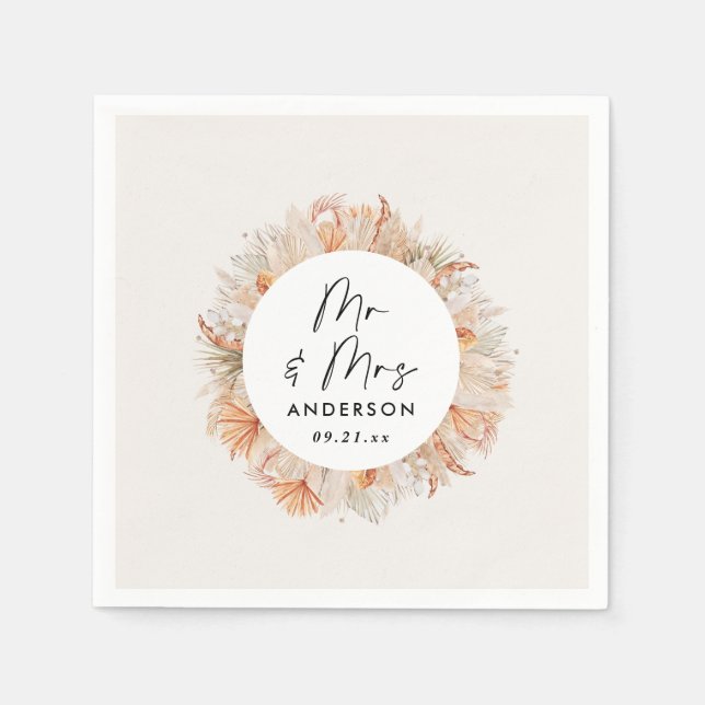 Guardanapo De Papel rústico e moderno pampas botânicas, Sr. & Sra. (Frente)