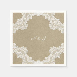 Guardanapo De Papel Rústico Elegante Romance White Lace & Kraft Casame