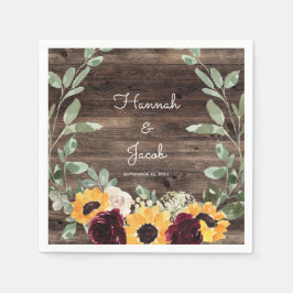 Guardanapo De Papel Rústico Girassol e Rosas Papel de Casamento de Mad