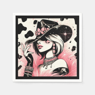 Guardanapo De Papel Rústico Glam Cowgirl Rosa Brilho Couro de Vaca Ani