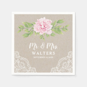 Guardanapo De Papel Rústico Lace Watercolor Flor de Peônias Rosa