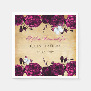 Guardanapo De Papel Rústico Vintage Rosa Floral Borboleta   