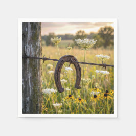 Guardanapo De Papel Rusty Horseshoe on Barbed Wire Fence