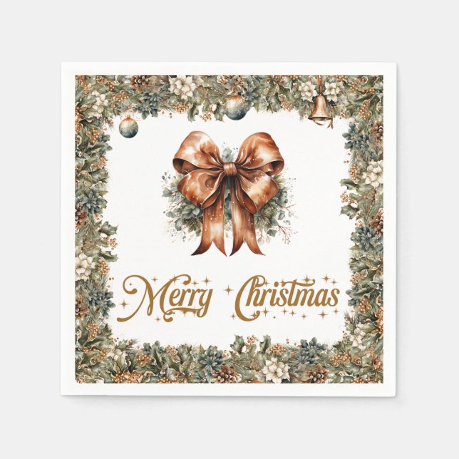 Guardanapo De Papel Sábio clássico Russo de ouro verde Fita de Natal (Frente)